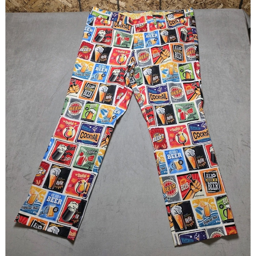 Loudmouth Golf Pants 40x32 (42x30.5) Cold Beer &‎ Cocktail Lounge All Over Print